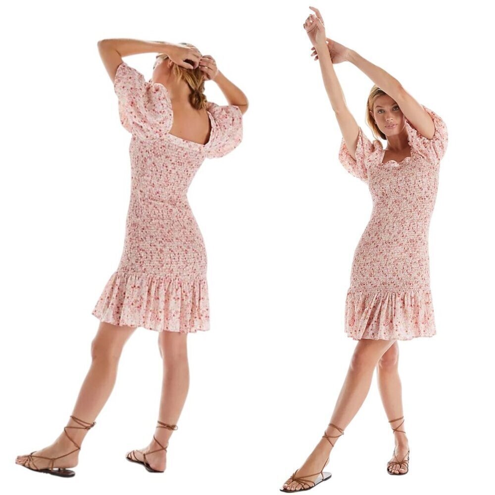 Another Love Anthropologie Smocked Floral Mini Dress Size Small 26541